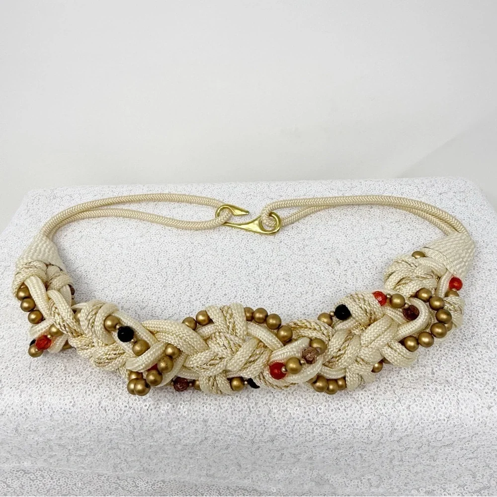 Vintage  Braided Rope Belt with gold Beads